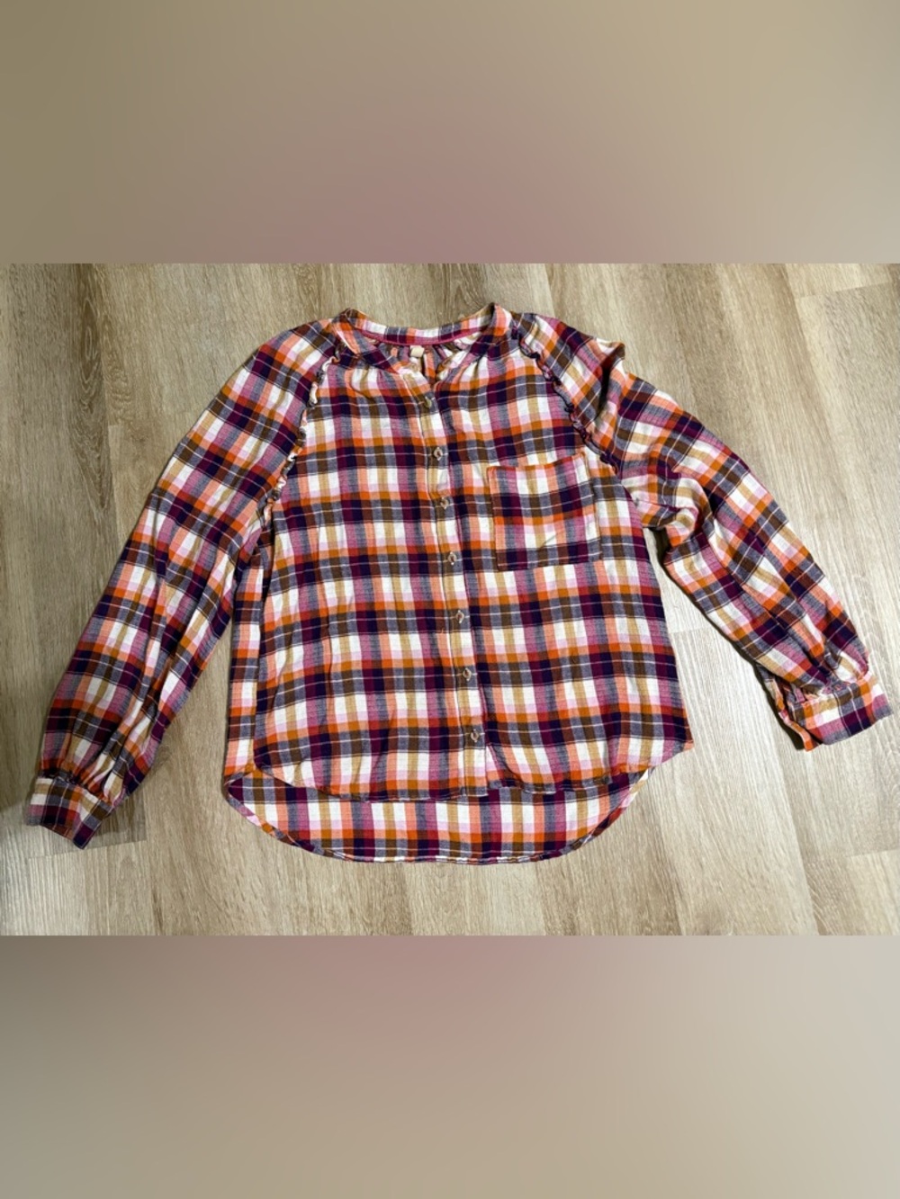 Anthropologie Pilcro Plaid Button-Down Orange/Purple Size Large Long Sleeve Top